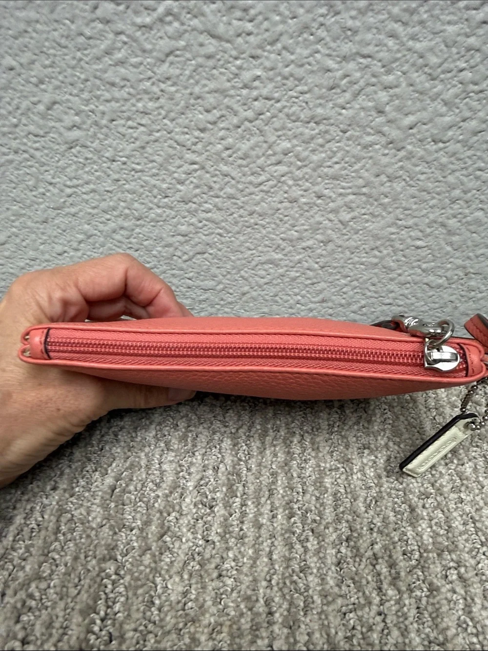 Vintage Y2K COACH Pebbled Leather Wristlet in Coral